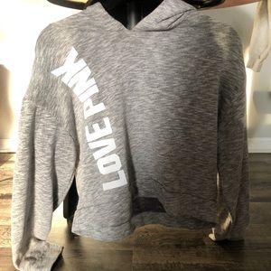 Love pink cropped hoodie, small, gray